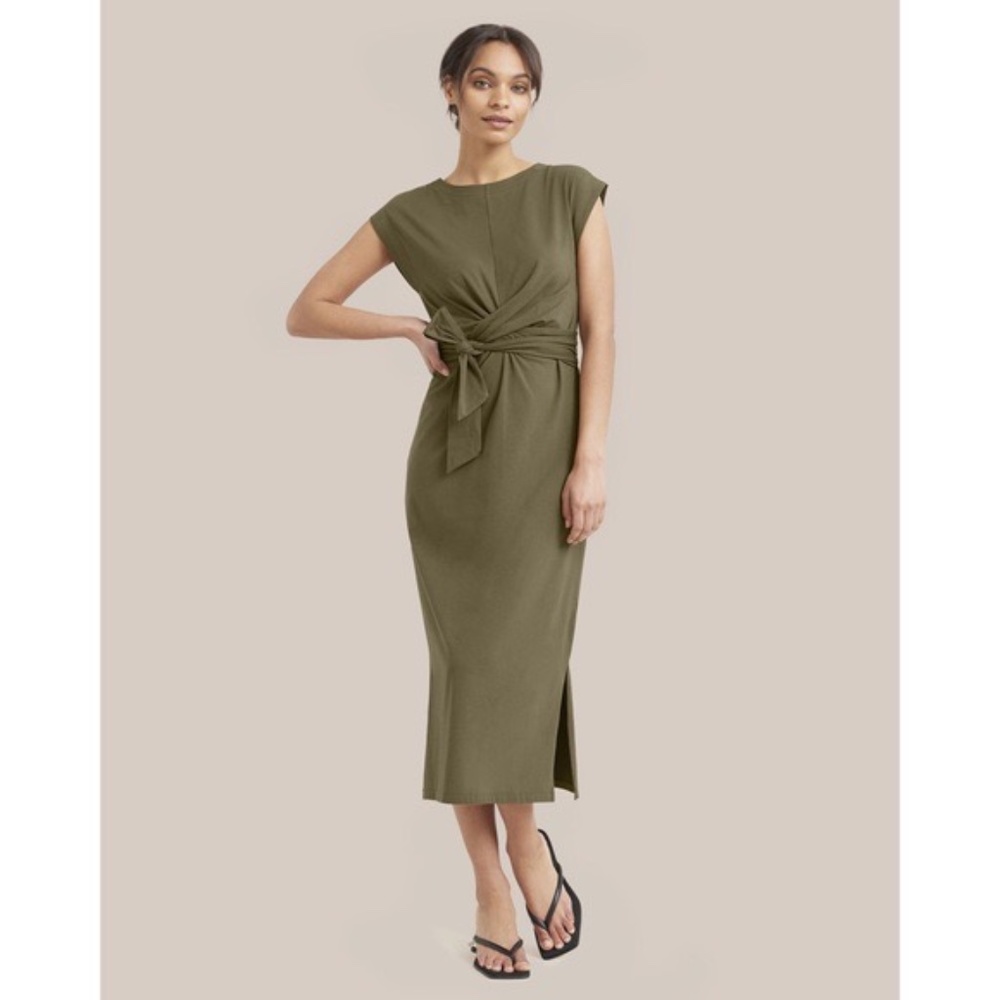 Modern Citizen Cassandra Tie Front Wrap Olive Green Dress